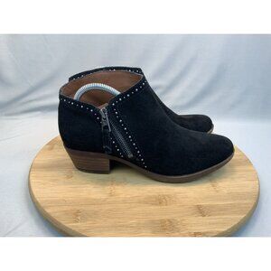 Lucky Brand Heeled Benna Bootie 6.5 Women’s Side Zip Silver Studded Black Suede